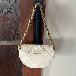 Tory Burch Mini Fleming Cream Crescent Bag